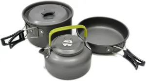 -Light Aluminum Alloy Camping Cookware Utensils Outdoor Cooking Teapot Picnic Tableware Kettle Pot Frying Pan 3pcs/Set