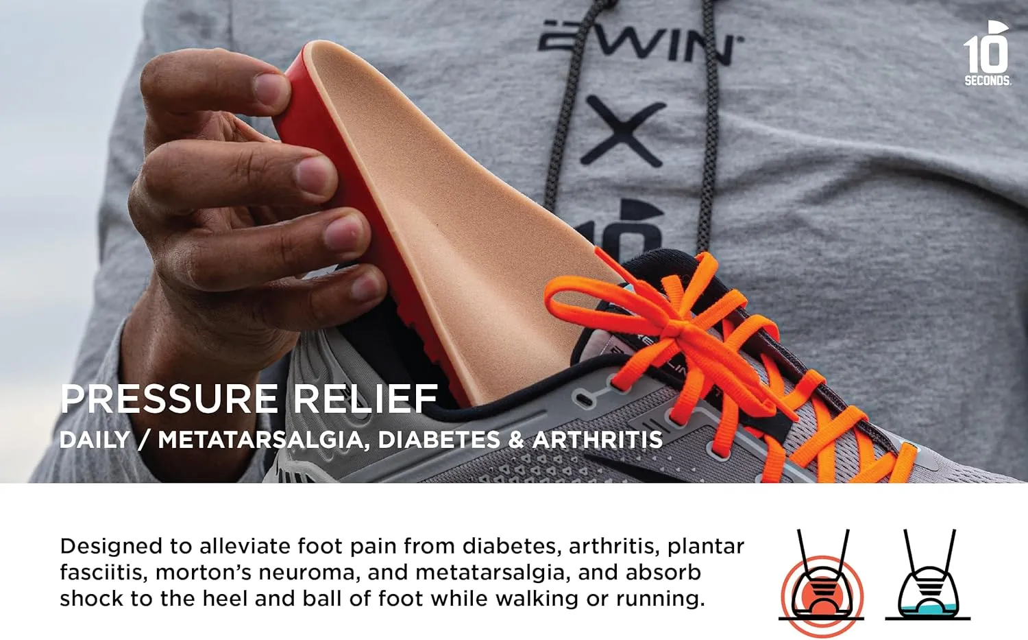 10 Seconds Pressure Relief 3030 with Metatarsal Pad – Ultra Cushioned - Medium Arch Support - Medium Arch Height, Trim to Fit, Molds to Foot Plastazote Memory Foam Topper (M 9, W 11)