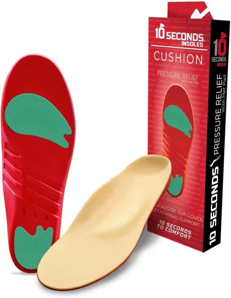 10 Seconds Pressure Relief 3030 with Metatarsal Pad – Ultra Cushioned - Medium Arch Support - Medium Arch Height, Trim to Fit, Molds to Foot Plastazote Memory Foam Topper (M 9, W 11)