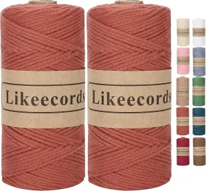 100% Cotton Rope Crochet Yarn Bag Cord 2mm 350Yards Braided Macrame Cord Macrame Rope Crochet Thread Gift for Knitter(Brick Red)