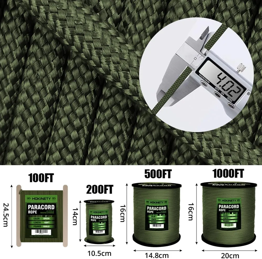 1000Ib Paracord Rope - 100ft / 200ft / 500ft / 1000ft 4mm,12 Strand Parachute Spool Cord,para Cord Lanyard for Camping,Hammock,Clothsline,Hiking,Fishing,Survival braceletand Survival - Black 1000FT