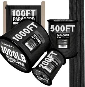 1000Ib Paracord Rope - 100ft / 200ft / 500ft / 1000ft 4mm,12 Strand Parachute Spool Cord,para Cord Lanyard for Camping,Hammock,Clothsline,Hiking,Fishing,Survival braceletand Survival - Black 1000FT