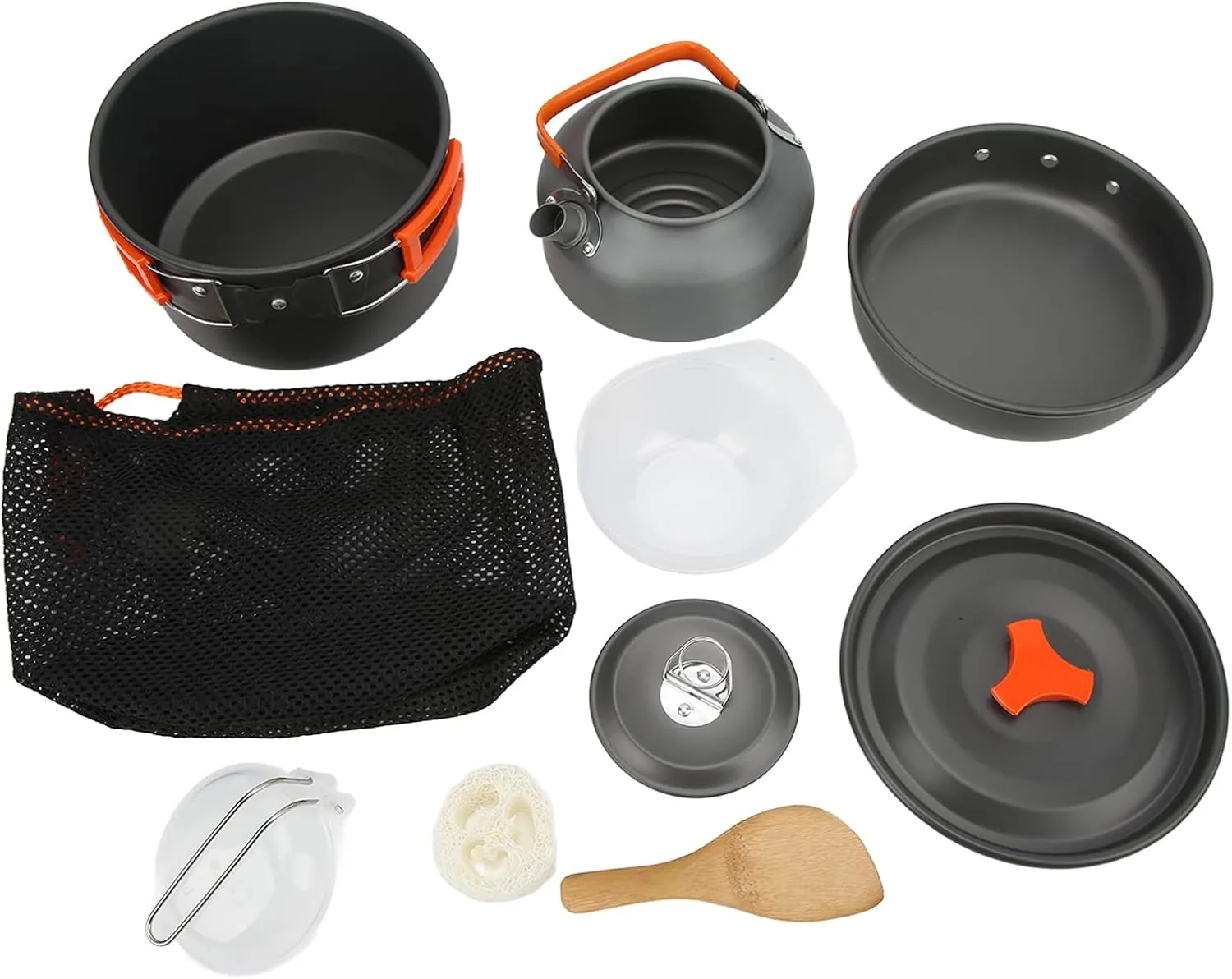 11 Piece Camping Cooking Set, Portable Multilayer Aluminum Alloy Cookware, with Anti Scalding Handles, Tea Kettle, Frying Pan, Ideal for 2 3 People, Outdoor Adventures