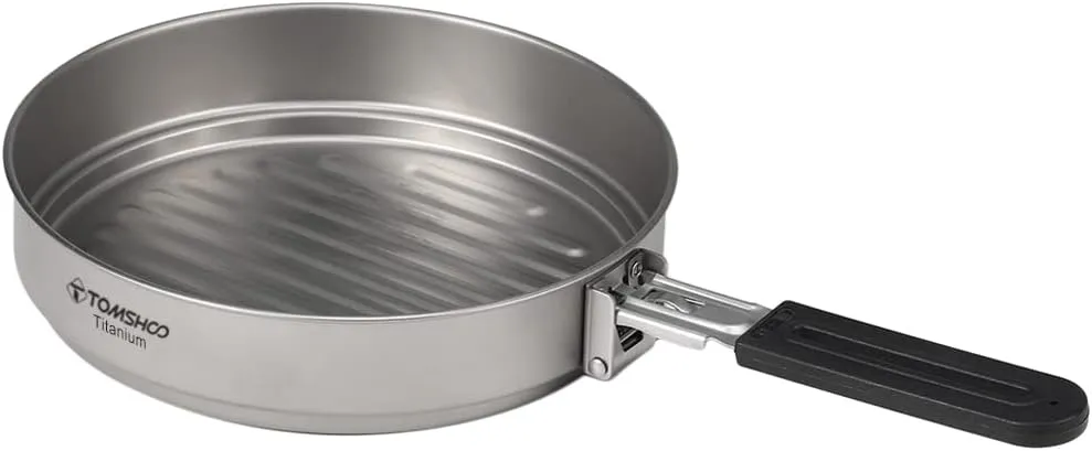 1100ml Titanium Fry Pan Ultralight Grill Frying Pan with Folding Handle for Outdoor Cooking Camping Hiking Backpacking,Titanium Pan