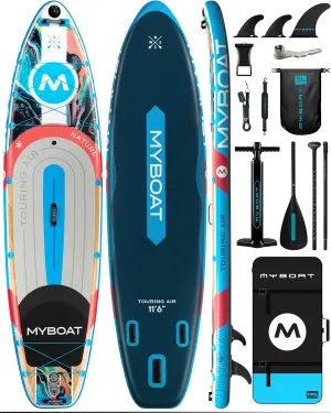 11'6"x35" Inflatable Stand Up Paddle Board,450lb Capacity, Premium Stable for 2 Person,Beginners,Family,with SUP Accessories,Dual Pump, 3 Removal Fin,Portable Bag,Dry Bag,Safety Leash