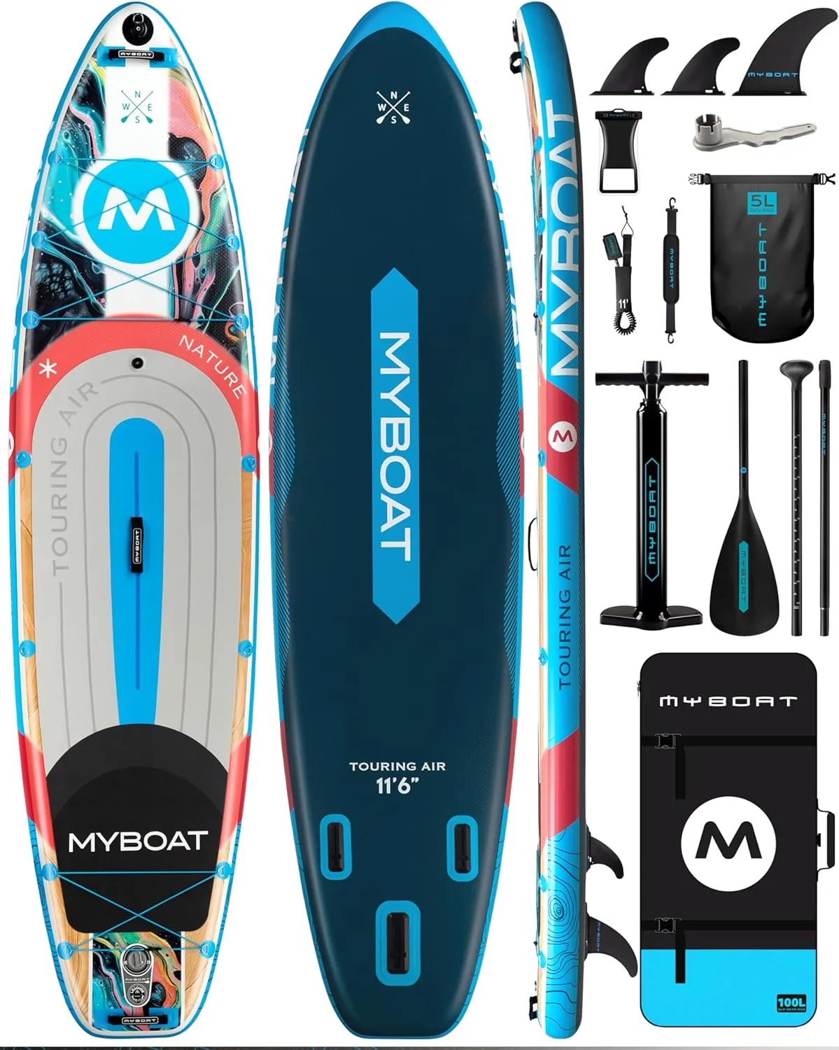 11'6"x35" Inflatable Stand Up Paddle Board,450lb Capacity, Premium Stable for 2 Person,Beginners,Family,with SUP Accessories,Dual Pump, 3 Removal Fin,Portable Bag,Dry Bag,Safety Leash