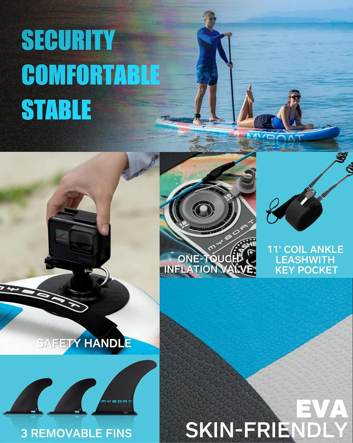 11'6"x35" Inflatable Stand Up Paddle Board,450lb Capacity, Premium Stable for 2 Person,Beginners,Family,with SUP Accessories,Dual Pump, 3 Removal Fin,Portable Bag,Dry Bag,Safety Leash