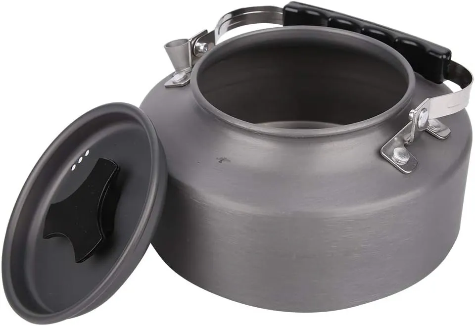 1.1L Aluminum Alloy Camping Kettle, Portable Coffee Pot Picnic Teapot Set Lightweight Water Kettle for Hiking with Folding Handle,Convenient Storage, for Outdoor Travel (Portable