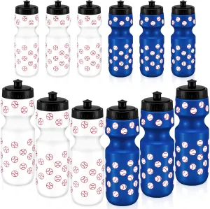 12 Pcs Water Bottle Bulk Reusable Sports Squeeze Water Bottles Ball Cup Accessories for Sports Party Favors Team Gifts Players for Gym Most Bike Cage (Baseball)