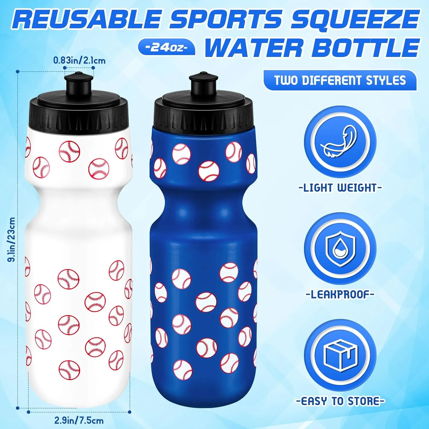 12 Pcs Water Bottle Bulk Reusable Sports Squeeze Water Bottles Ball Cup Accessories for Sports Party Favors Team Gifts Players for Gym Most Bike Cage (Baseball)