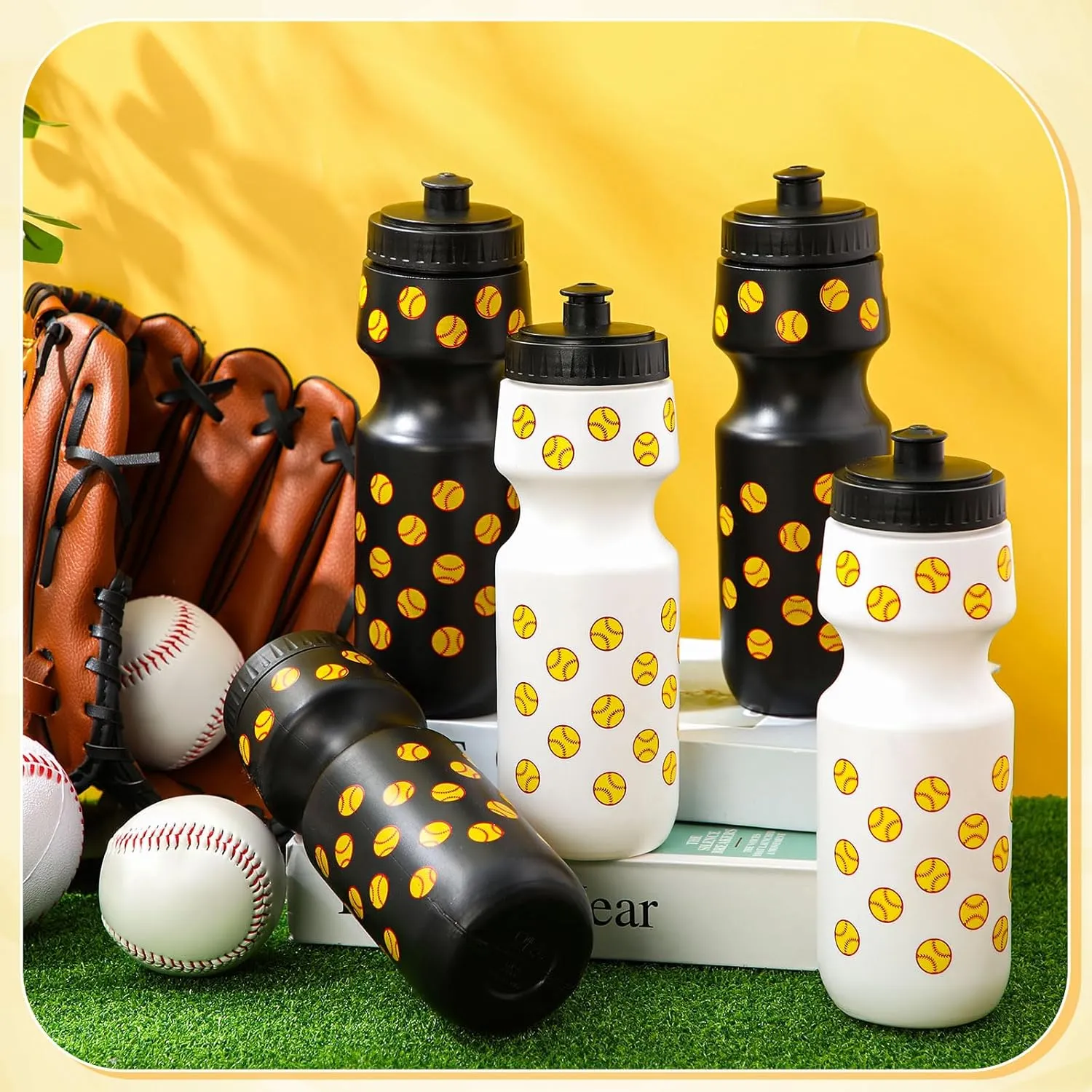 12 Pcs Water Bottle Bulk Reusable Sports Squeeze Water Bottles Ball Cup Accessories for Sports Party Favors Team Gifts Players for Gym Most Bike Cage (Softball)