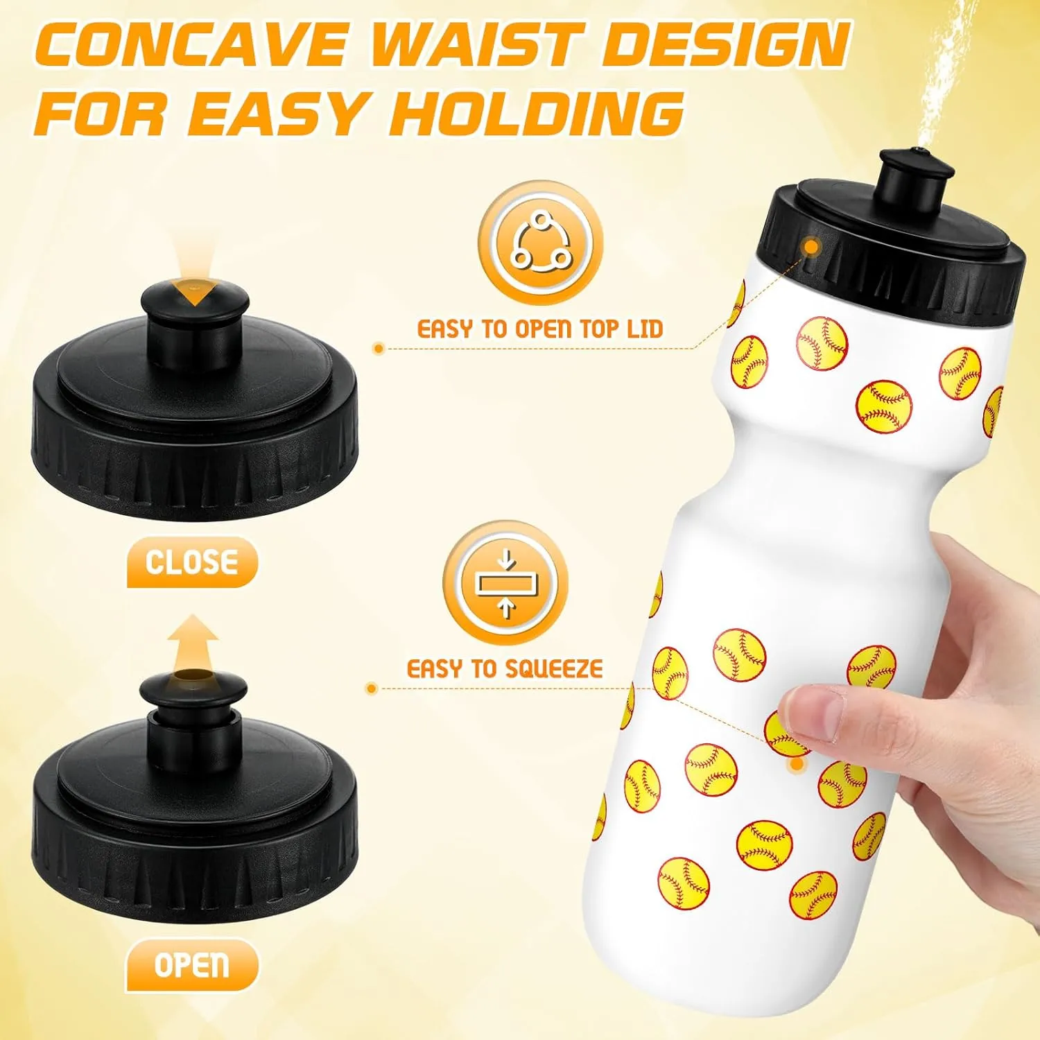 12 Pcs Water Bottle Bulk Reusable Sports Squeeze Water Bottles Ball Cup Accessories for Sports Party Favors Team Gifts Players for Gym Most Bike Cage (Softball)
