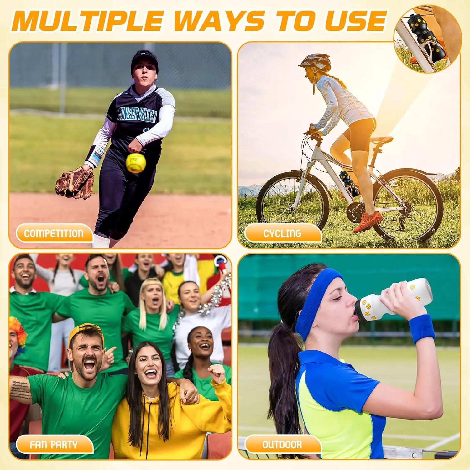12 Pcs Water Bottle Bulk Reusable Sports Squeeze Water Bottles Ball Cup Accessories for Sports Party Favors Team Gifts Players for Gym Most Bike Cage (Softball)