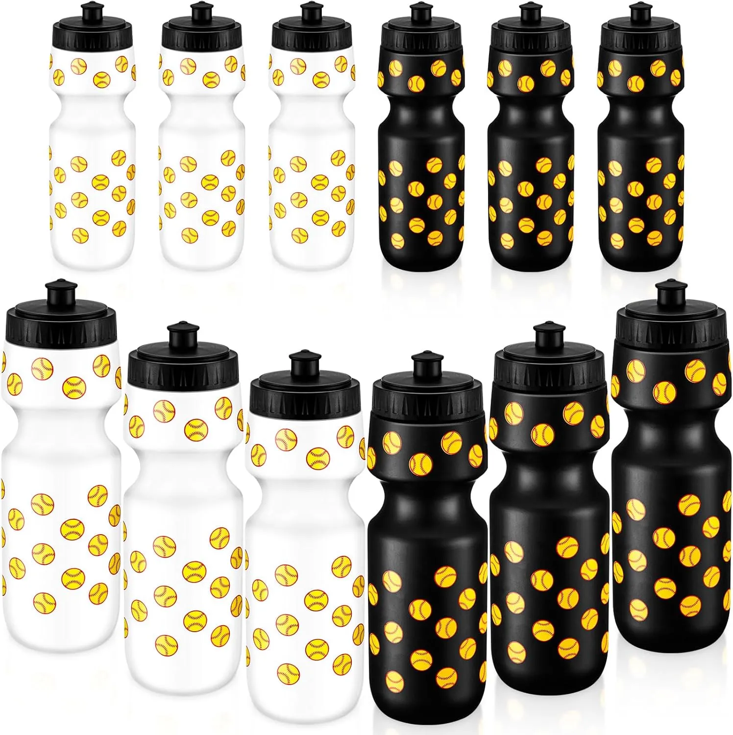 12 Pcs Water Bottle Bulk Reusable Sports Squeeze Water Bottles Ball Cup Accessories for Sports Party Favors Team Gifts Players for Gym Most Bike Cage (Softball)