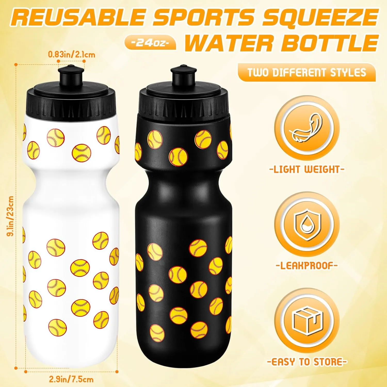 12 Pcs Water Bottle Bulk Reusable Sports Squeeze Water Bottles Ball Cup Accessories for Sports Party Favors Team Gifts Players for Gym Most Bike Cage (Softball)