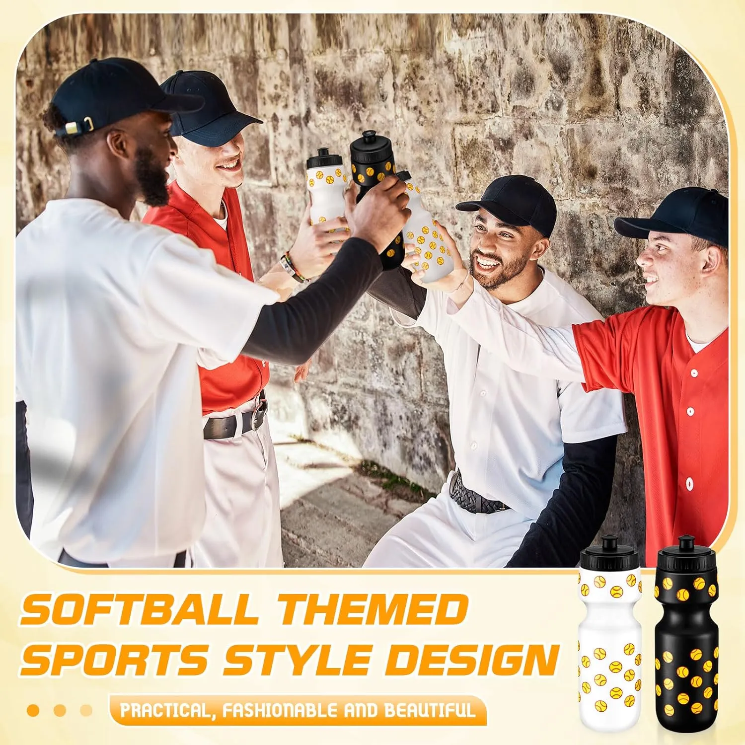12 Pcs Water Bottle Bulk Reusable Sports Squeeze Water Bottles Ball Cup Accessories for Sports Party Favors Team Gifts Players for Gym Most Bike Cage (Softball)