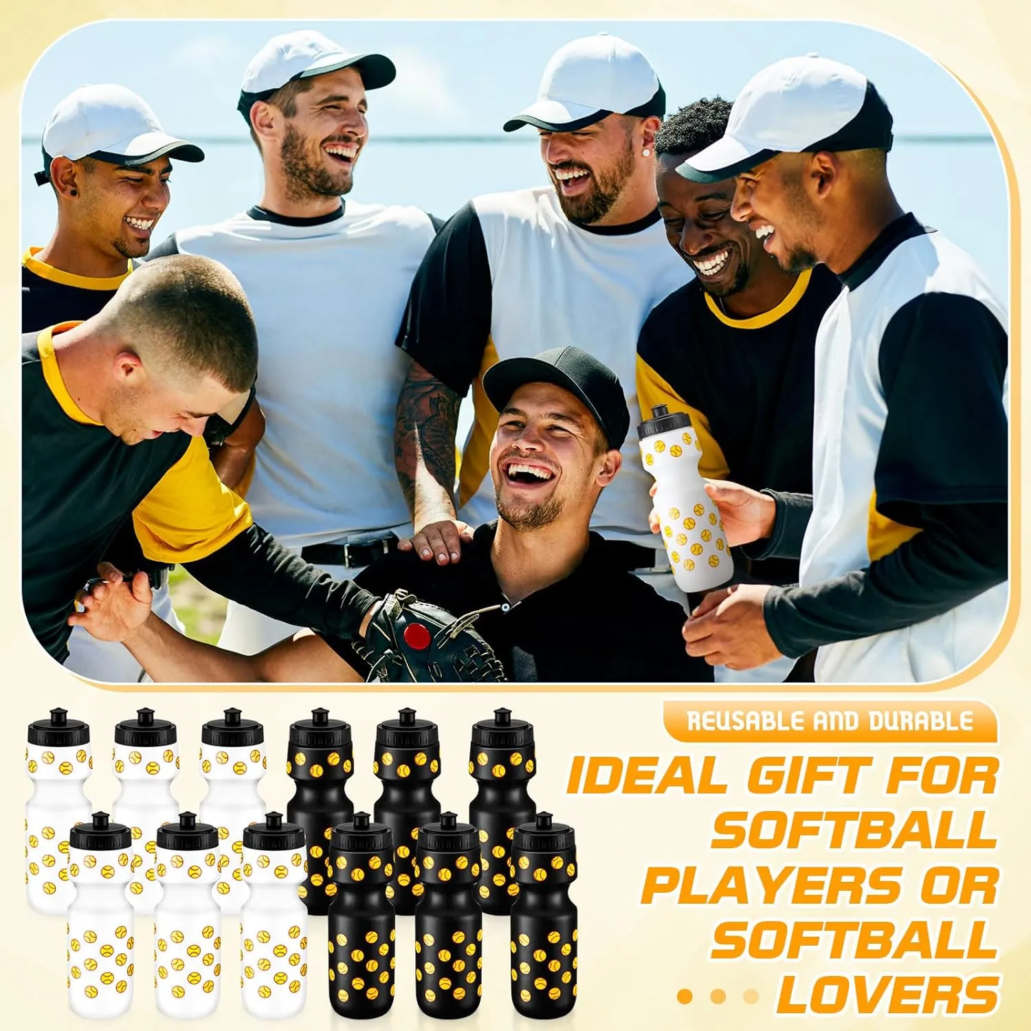 12 Pcs Water Bottle Bulk Reusable Sports Squeeze Water Bottles Ball Cup Accessories for Sports Party Favors Team Gifts Players for Gym Most Bike Cage (Softball)