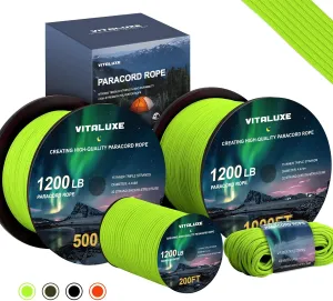 1200lb Paracord Rope, 4.4mm 15 Triple Strands Paracord, Heavy Duty Tactical Parachute Cord for Survival Gear, Camping, Hiking, and Ideal for Bracelets, Lanyards, Type III