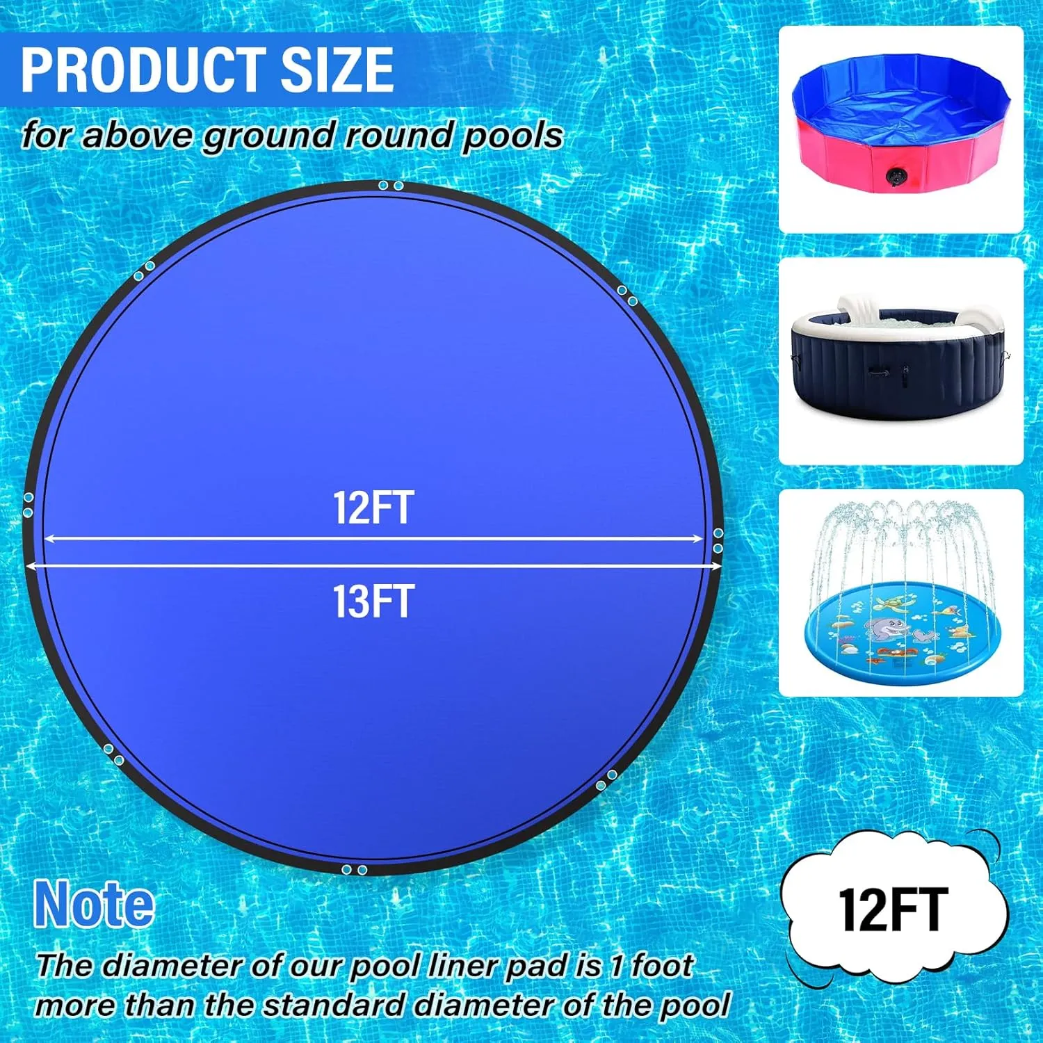12FT Round Pool Ground Cloths, 185g/㎡ Density Heavy Duty Pool Liner Pad, Anti-Aging Puncture Resistant Pool Ground Mat, Waterproof Pool Liner Protector Tarp for Above Ground Swimming Pools