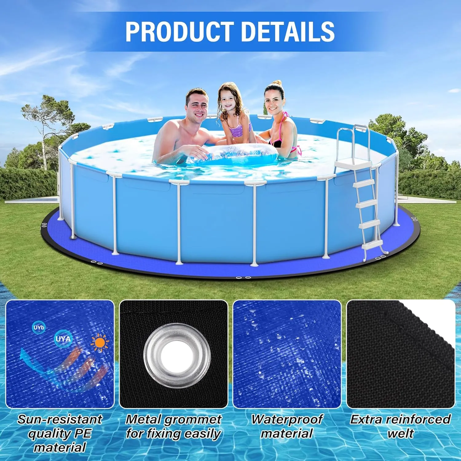 12FT Round Pool Ground Cloths, 185g/㎡ Density Heavy Duty Pool Liner Pad, Anti-Aging Puncture Resistant Pool Ground Mat, Waterproof Pool Liner Protector Tarp for Above Ground Swimming Pools