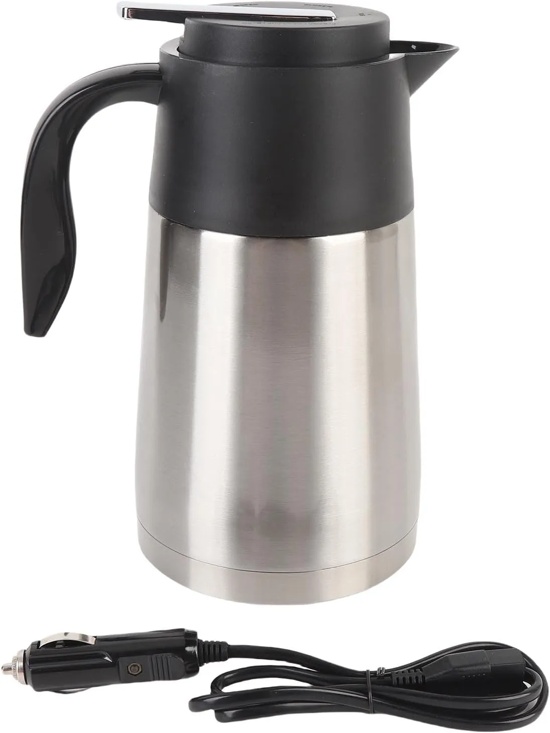 1300ML 12V Car Electric Kettle, Portable Stainless Steel Water Heater Quick Boiling Travel Mug for Car with Dry Boil Protection Camping Long Trips