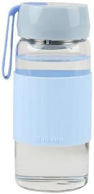 13oz/380ml small glass water bottle with leak-proof Lid,Anti-slip silicone sleeve, Lightweight and portable drinking cup,tea infuser and Silicone strap (Lght Blue, 13oz)