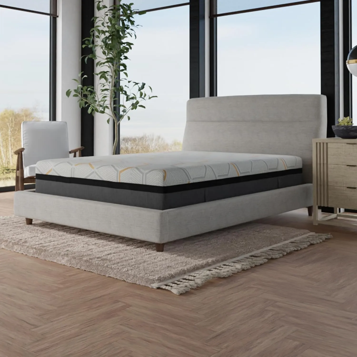 14" Hybrid Copper Gel Cooling Memory Foam Mattress with Edge Support and Air Ridge Foam, King Size, Light Gray