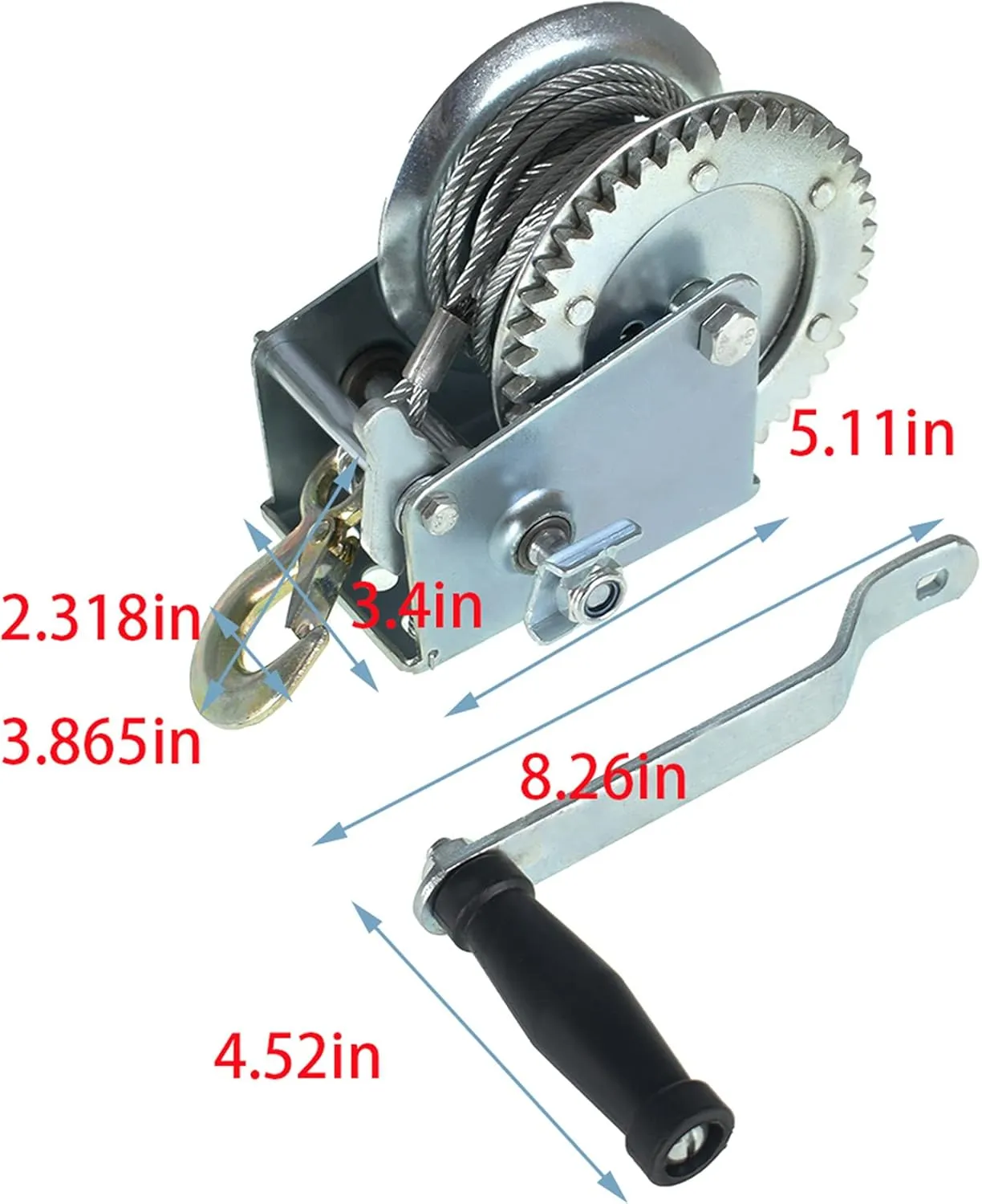 1600 lbs Hand Crank Winch with Brake Come-Along Heavy Duty Steel Cable for Boat, Trailer, ATV or Deer Feeder