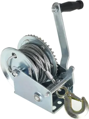 1600 lbs Hand Crank Winch with Brake Come-Along Heavy Duty Steel Cable for Boat, Trailer, ATV or Deer Feeder