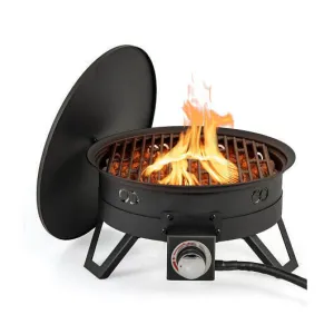 17 Inch Portable Gas Fire Pit with Folding Legs and Removable Grill for Camping-