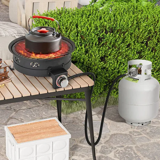 17 Inch Portable Gas Fire Pit with Folding Legs and Removable Grill for Camping-