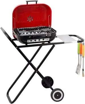 18.5 Inch Portable Charcoal Grill, Foldable Barbecue Grill with Heat resistant Enamel Coating Lid, for Backyard BBQ Party, Camping and Small Patios