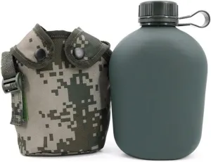 1L Camouflage Water Bottle Outdoor Sports Picnic Kettle Portable Canteen with Shoulder Strap Aluminum Camping Pot Flask (Color : 01-1L)