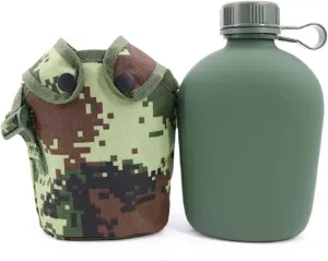 1L Camouflage Water Bottle Outdoor Sports Picnic Kettle Portable Canteen with Shoulder Strap Aluminum Camping Pot Flask (Color : 05-1L)