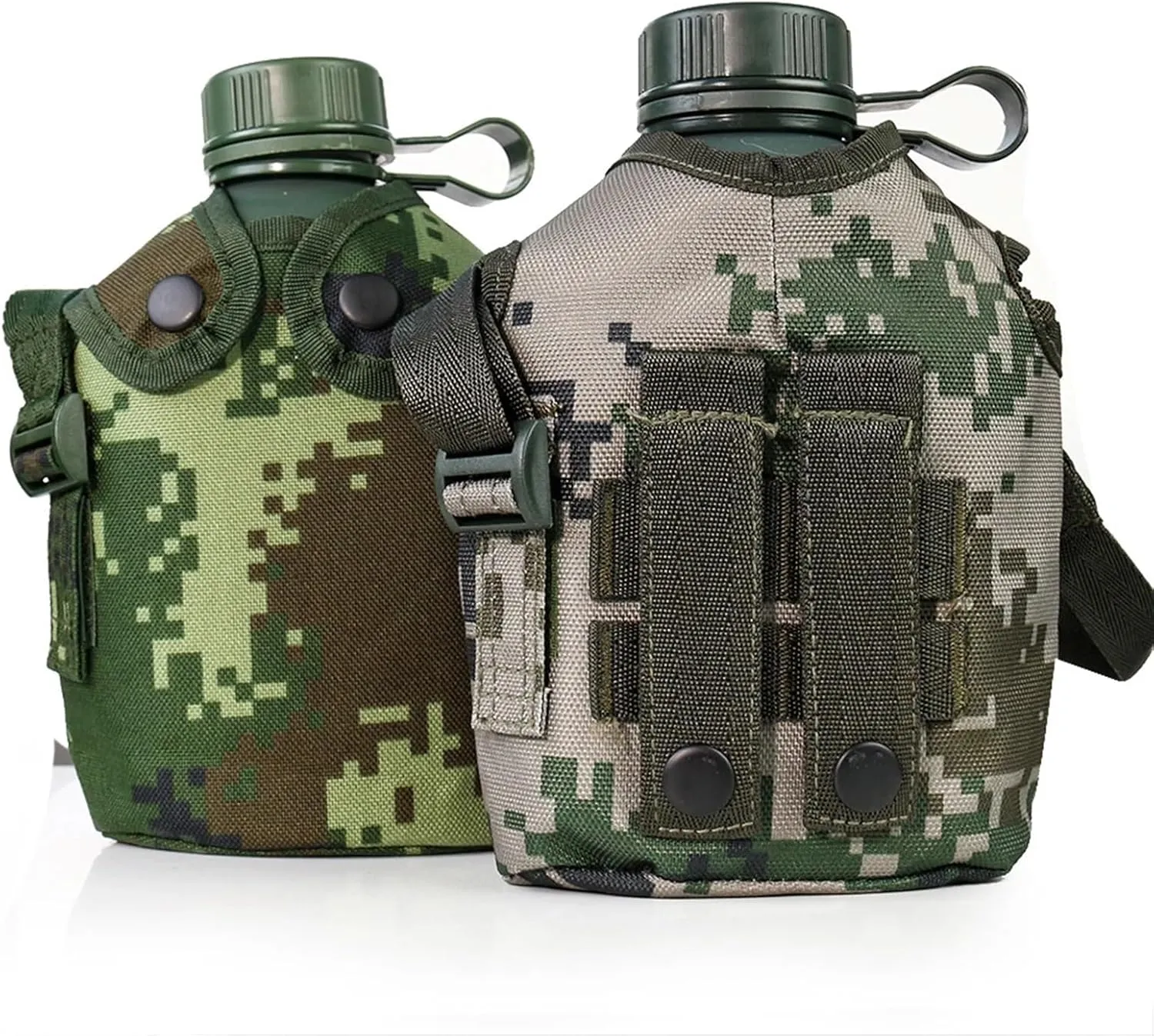 1L Camouflage Water Bottle Outdoor Sports Picnic Kettle Portable Canteen with Shoulder Strap Aluminum Camping Pot Flask (Color : 05-1L)