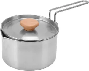 1L Camping Kettle Stainless Steel Camp Tea Coffee Pot Portable Small Camping Kettle for Open Fire Outdoor Kettle with Lid and Collapsible Handle for Camping Hiking Picnic