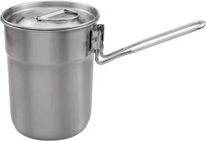 1L Coffee Cup with Folding Handle & Ventilated Lid Stainless Steel Camping Kettle Lightweight Cook Pot for Backpacking Hiking Camping Travelling