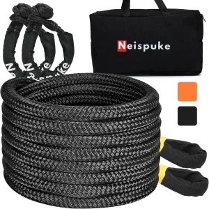 1"×30ft Kinetic Recovery Tow Rope, with 2 Soft Shackles Offroad Recovery Kit for UTV, ATV, Truck, Car, Tractor - Ultimate Elastic Straps Towing Gear - Backed for Life! (Black)