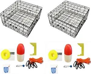 2-Pack of KUFA Vinyl Coated Crab Trap & Accessory kit Including 100' Rope, Caliper, Harness, Bait Bag & Red/White Float