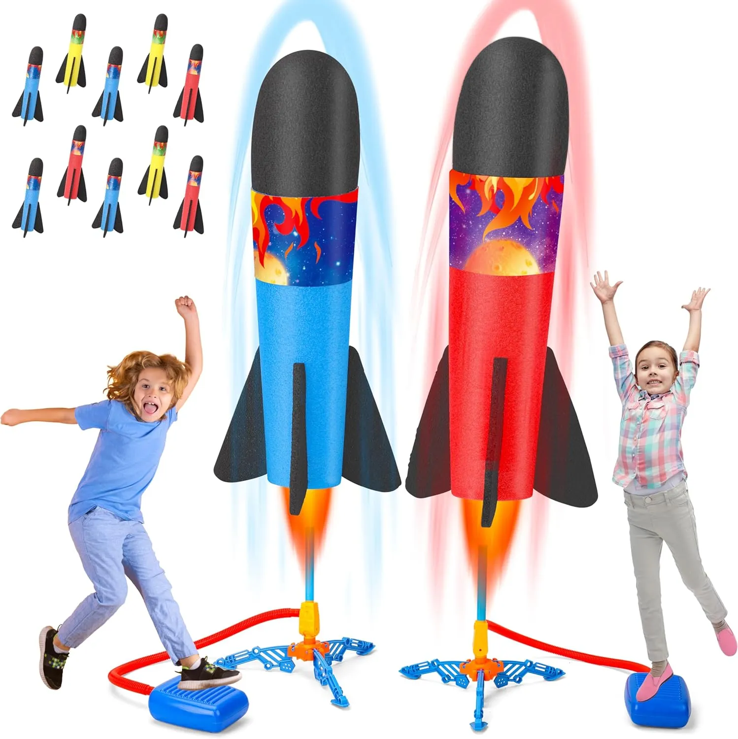 2 Pack Toy Rocket Launcher for Kids,Flying Foam Rocket & Jump Air Launching Pad, Fun Outdoor Outside Activitie Sport Game Birthday Gift Idea for Kids Boys Girls Toddler Age 3  Years