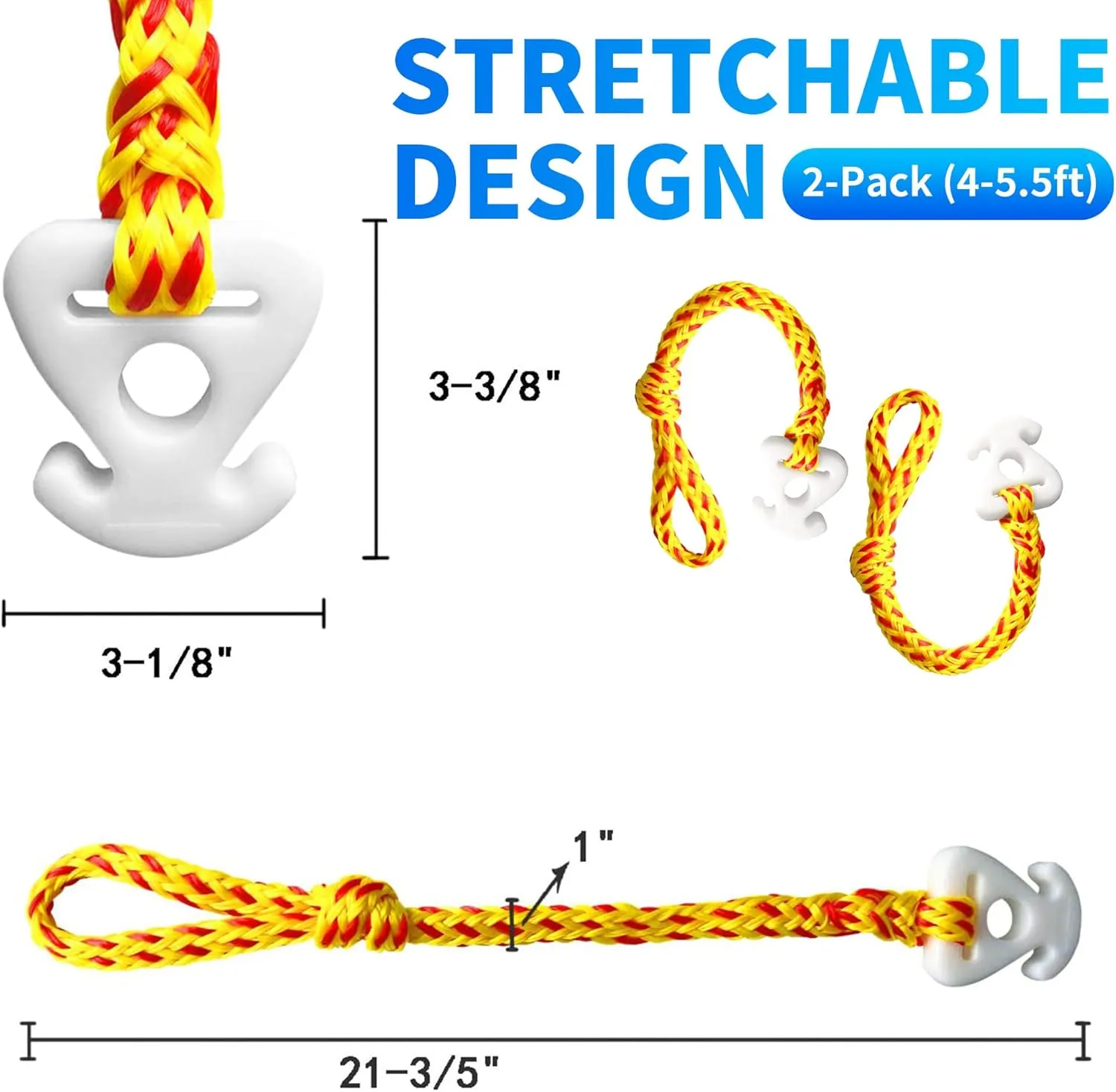 2 Packs Boat Tube and Tow Rope Quick Connector， Heavy Duty Boat Tube Rope for Tubing Compatible for Boating，Jet Ski Wakeboarding ，Watersports ，Wakeboard Rope (21-21/32” Length)