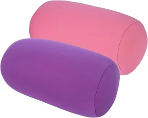2 Pcs Microbead Bolster Tube Pillow, Squishy Neck Arm Back Support Roll Body Cushion Pillows Cylinder Bean Bag Throw Pillow for Plane Car Travel Recliner Sleeping, 11.8 x 6.3 Inch, Purple   Pink