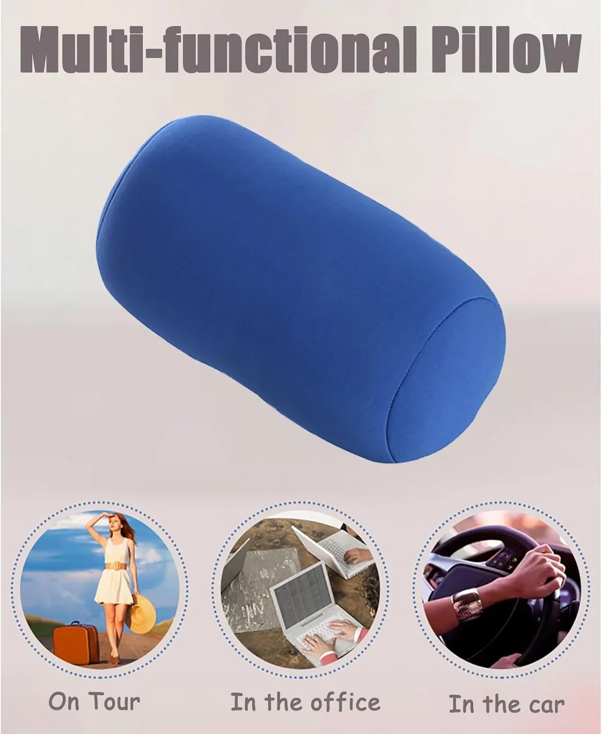 2 Pcs Microbead Bolster Tube Pillow, Squishy Neck Arm Back Support Roll Body Cushion Pillows Cylinder Bean Bag Throw Pillow for Plane Car Travel Recliner Sleeping, 11.8 x 6.3 Inch, Purple   Pink