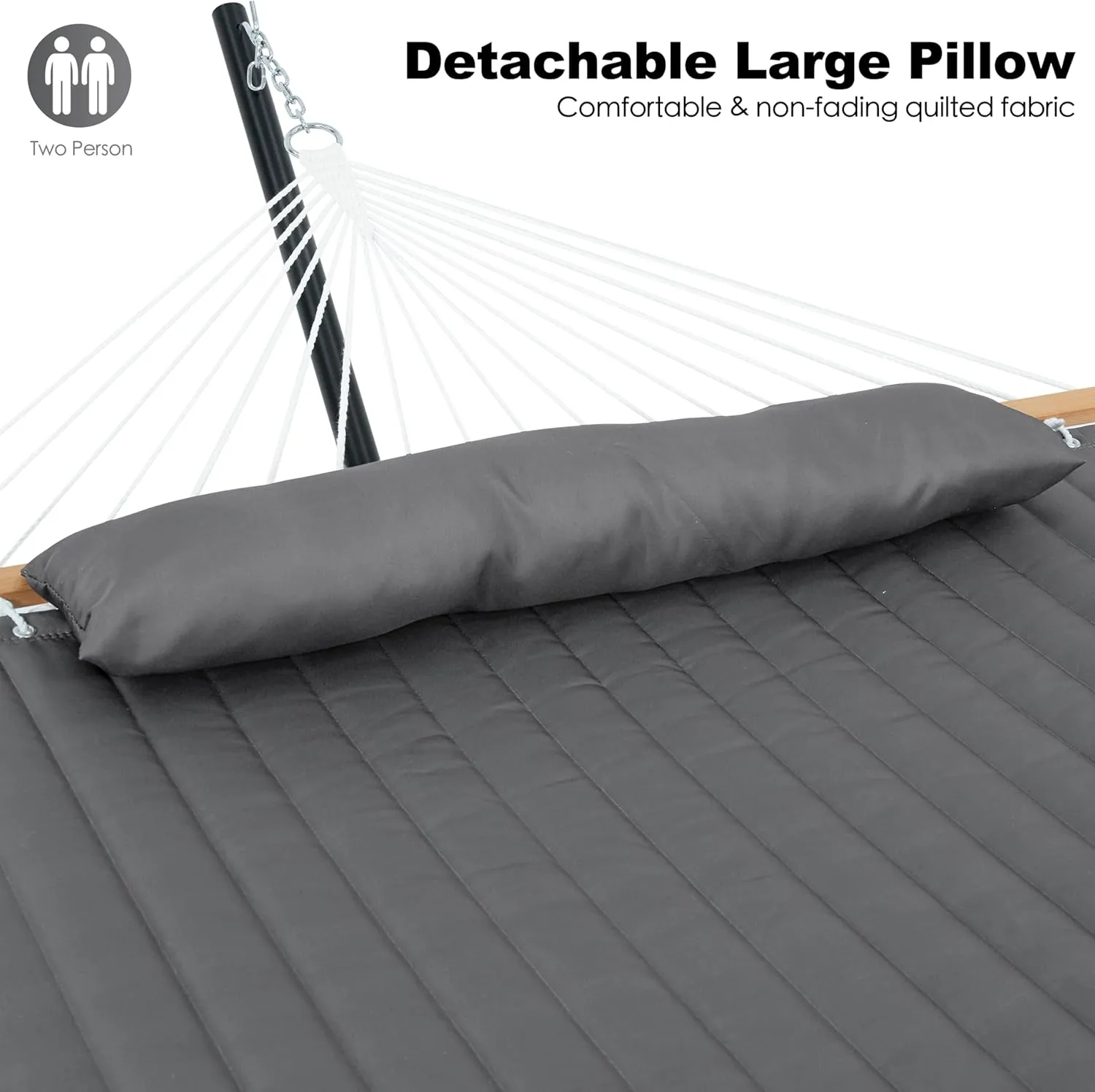 2 Person Hammock with Stand for Outside, 12ft Heavy Duty Steel Stand, Double Hammocks with Hardwood Spreader Bar, Large Pillow, Side Pockets, Max 475 lbs Capacity (Dark Grey)