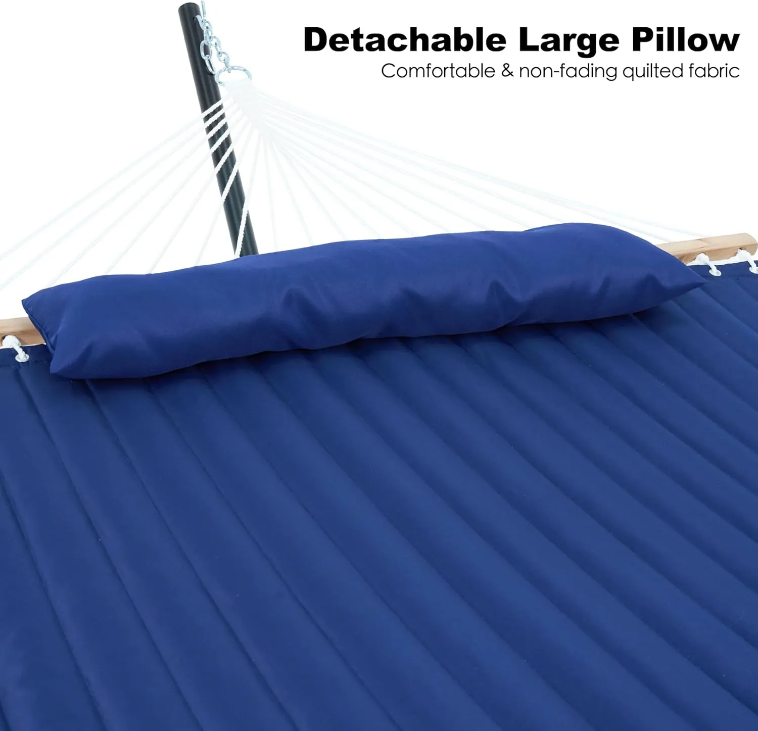2 Person Hammock with Stand for Outside, 12ft Heavy Duty Steel Stand, Double Hammocks with Hardwood Spreader Bar, Large Removable Pillow, Side Pockets, Max 475 lbs Capacity (Blue)