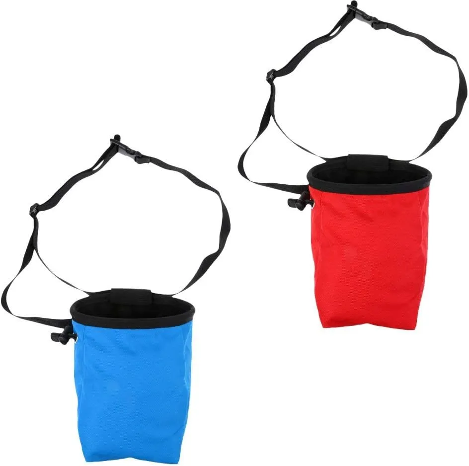 2 Pieces Blue   Red Waterproof Anti-slip Rock Climbers Climbing Caving Bouldering Chalk Bag Storage with Adjustable Waist Belt