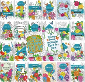 24 Pcs Motivational Coloring Book for Adults Coloring Books Bulk, DIY Coloring Book for Adult Stress Relief Drawing Book with Flower Words for Party Favors Goodie Bag Filler Gifts
