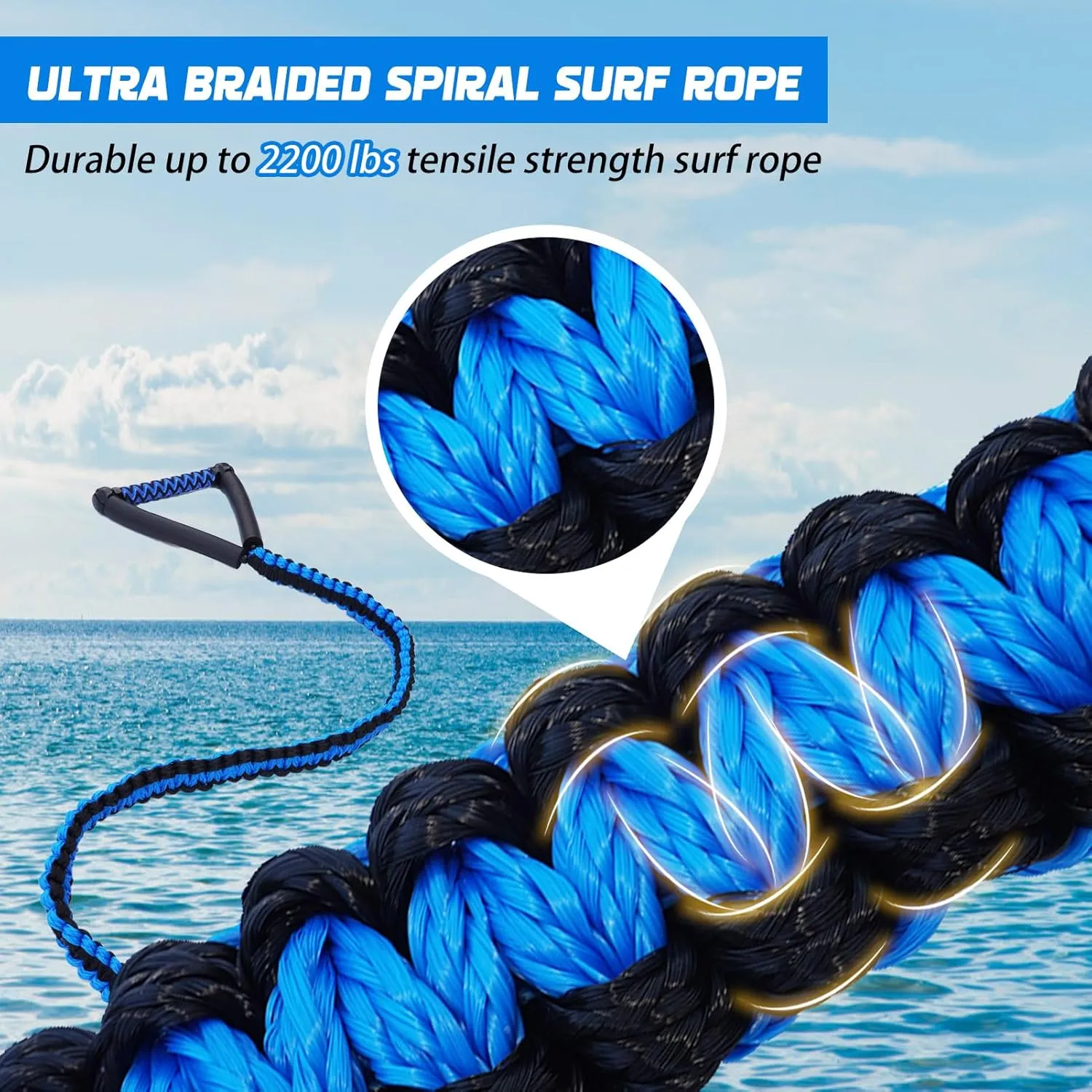 25FT Wakesurf Rope and Handle, 6 Sections Adjustable Floating Surf Tow Ropes, Braid Surf Rope for Wake Surfing, Water Sports
