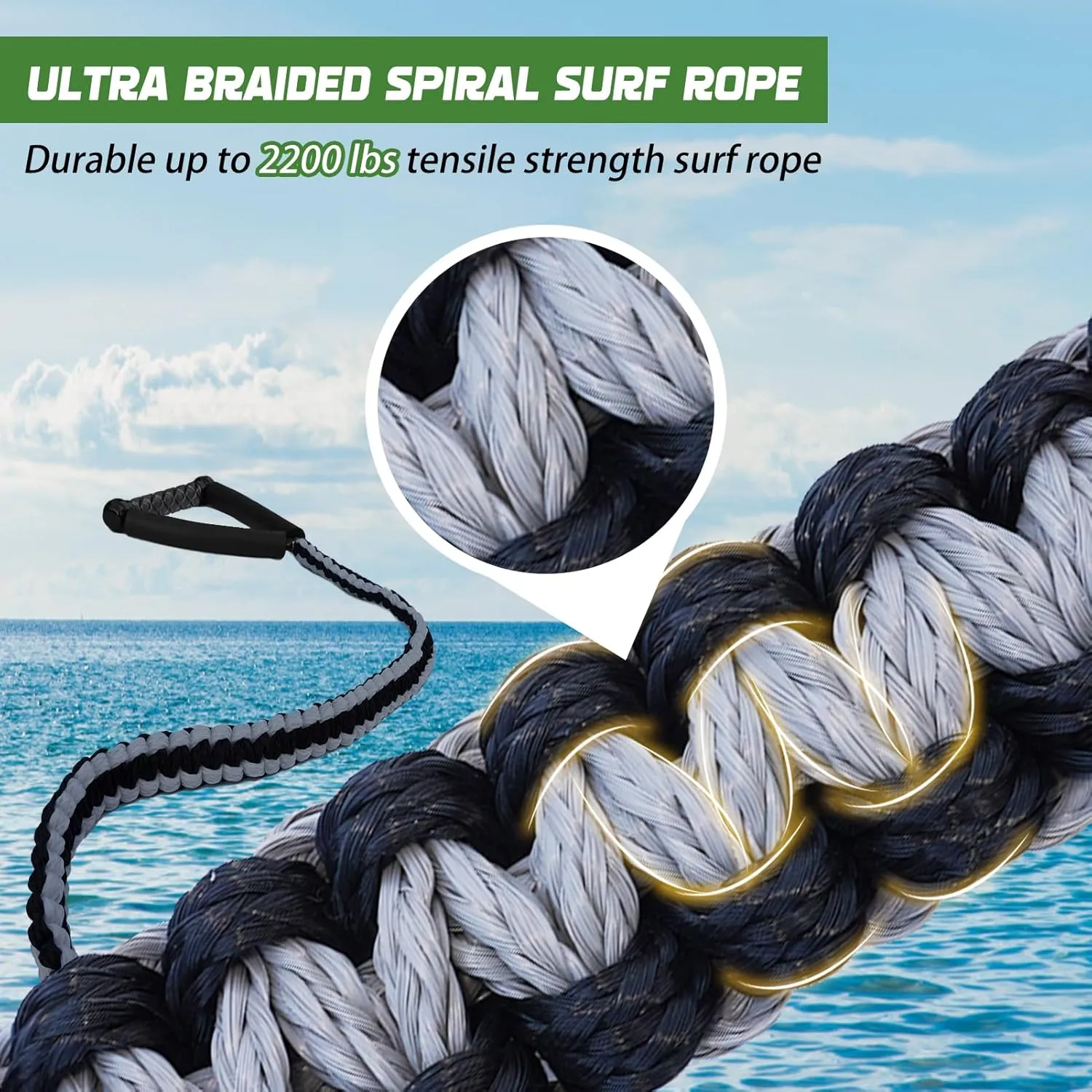 25FT Wakesurf Rope and Handle, 6 Sections Adjustable Floating Surf Tow Ropes, Braid Surf Rope for Wake Surfing, Water Sports