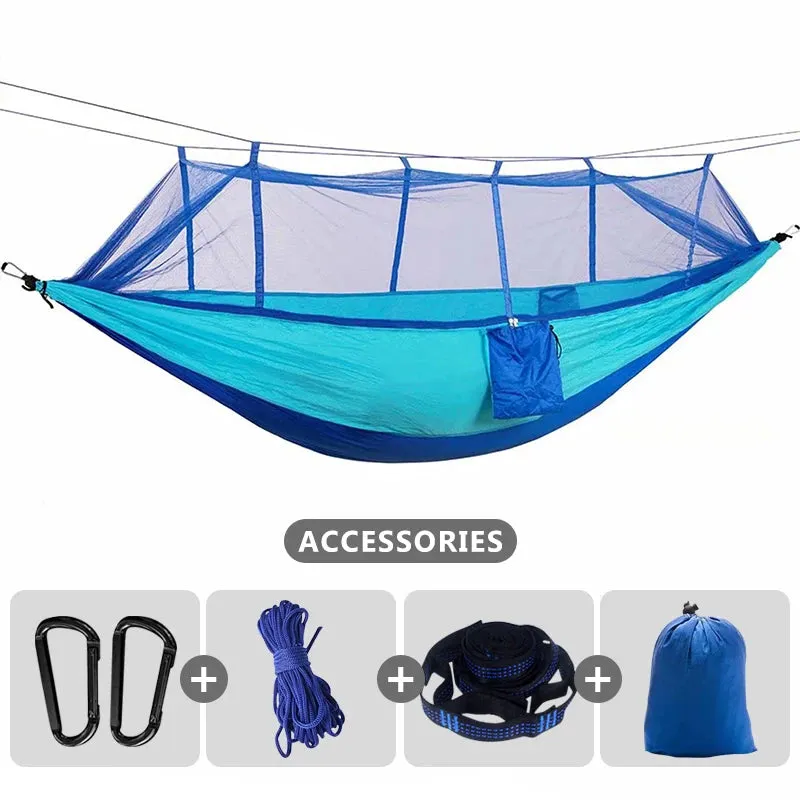 260x140cm Camping Hammock with Mosquito Net Double Travel Hanging Sleeping Bed Swing with Tree Straps for Travel Survival Garden